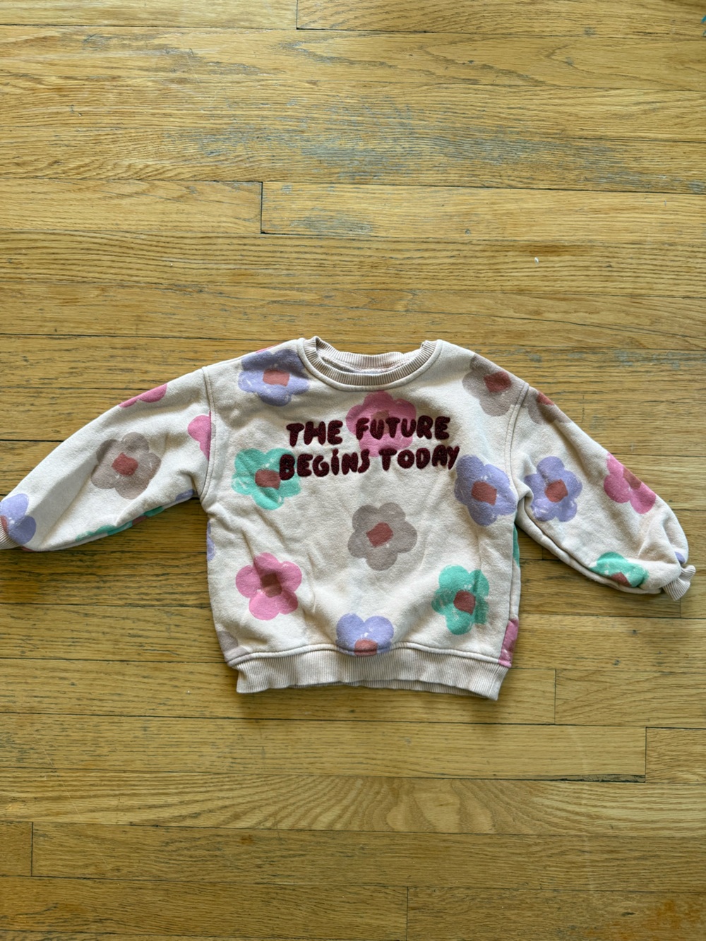 Zara Cream Kids Sweatshirt with Multicolor Floral Print